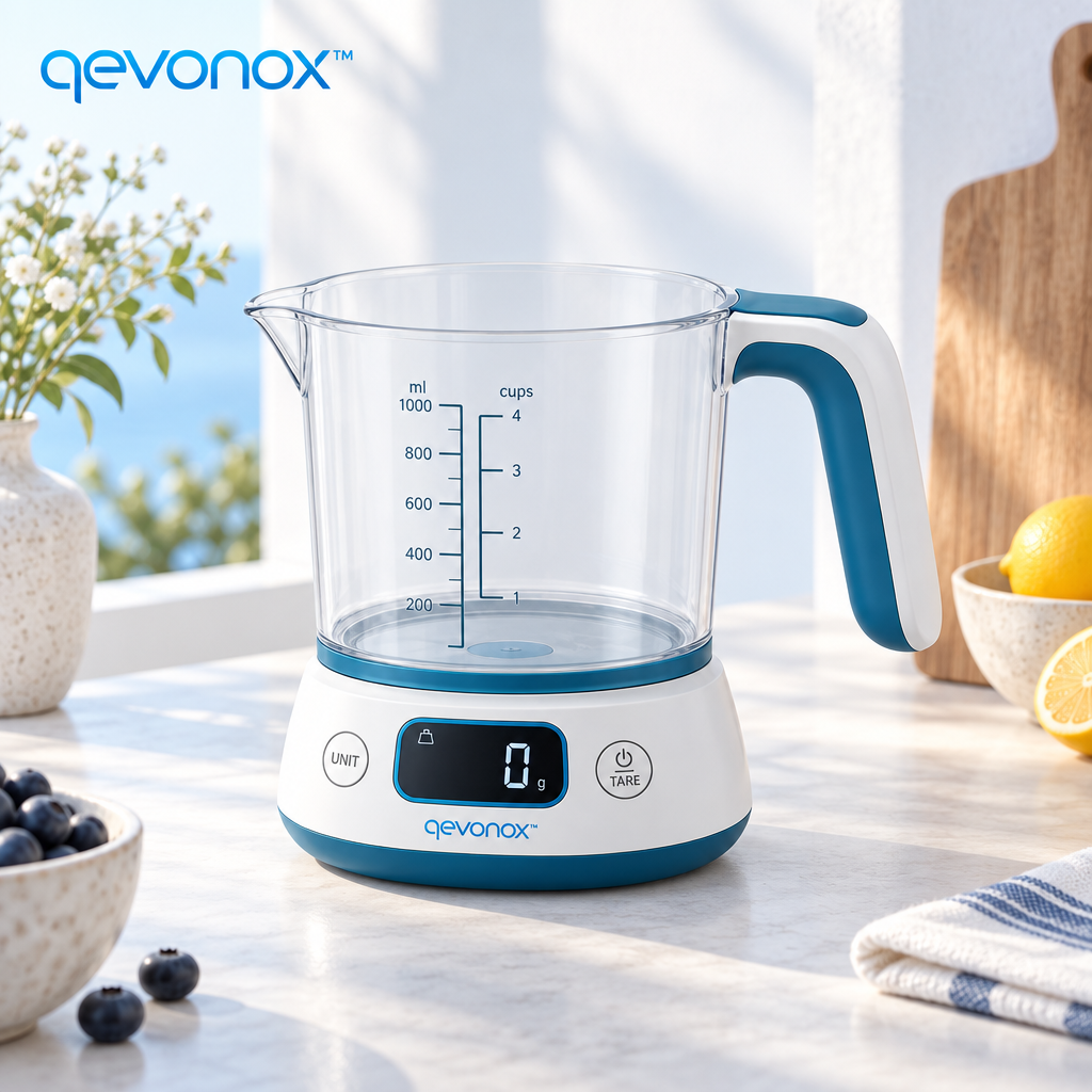 qevonox™ Digital Measuring Cup with Integrated Weight Display and Detachable Container