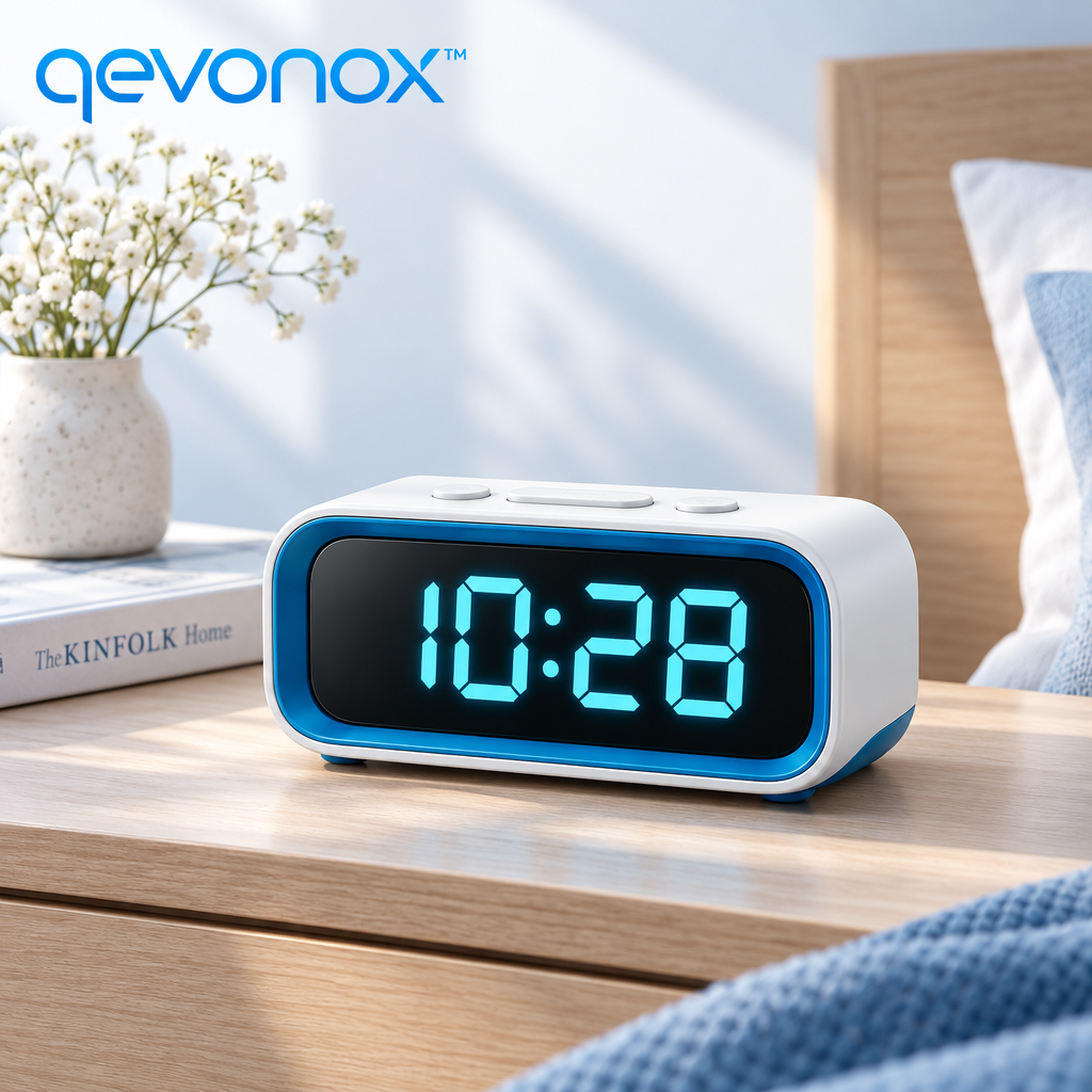 qevonox™ Digital Bedside Alarm Clock with Large Display and Adjustable Brightness