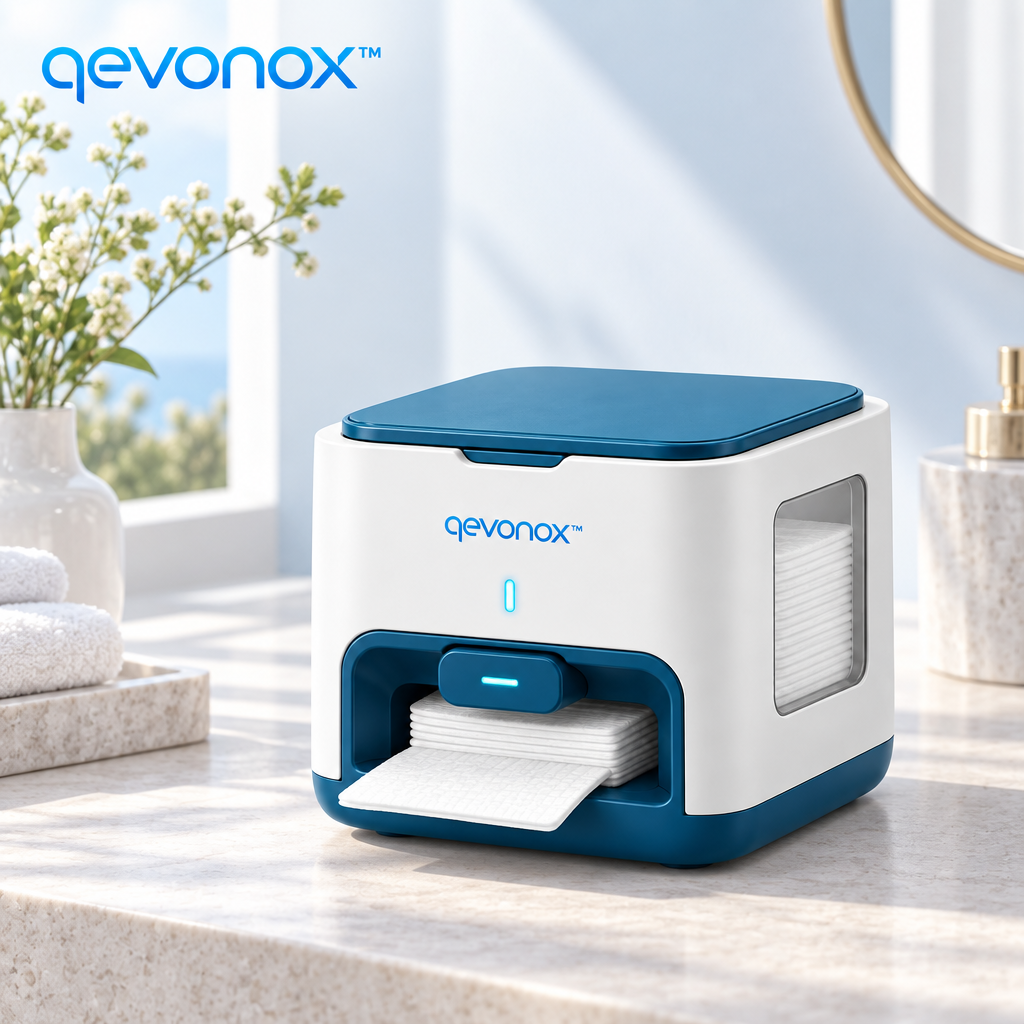 qevonox™ Automatic Cotton Pad Dispenser with One-Touch Release and Refillable Storage Compartment
