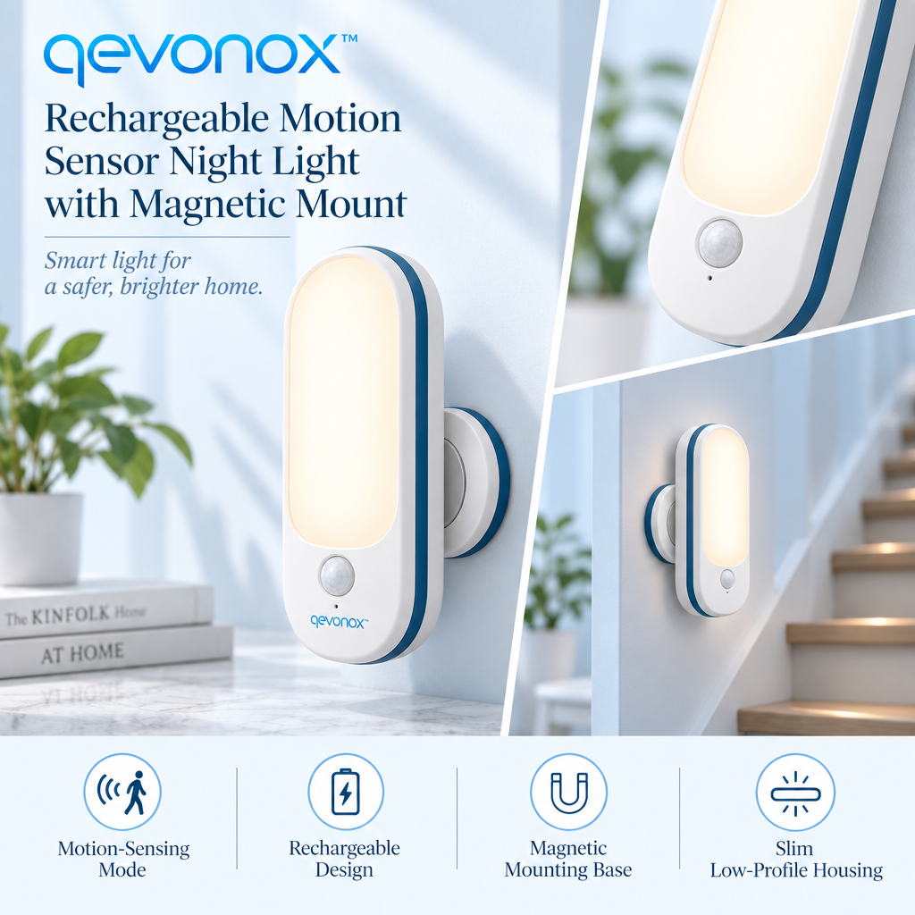 qevonox™ Rechargeable Motion Sensor Night Light with Magnetic Mount
