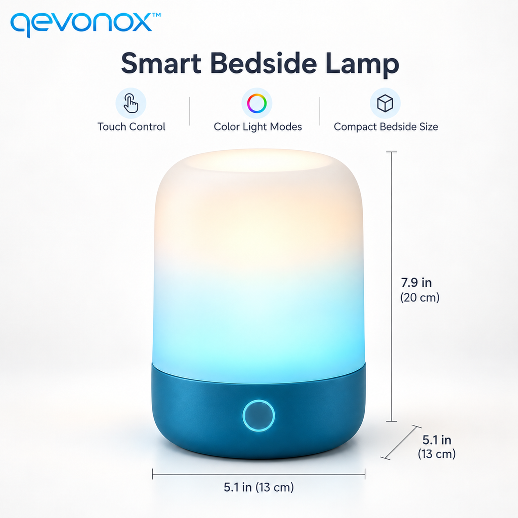 qevonox™ Smart Bedside Lamp with Color Light Modes and Touch Control
