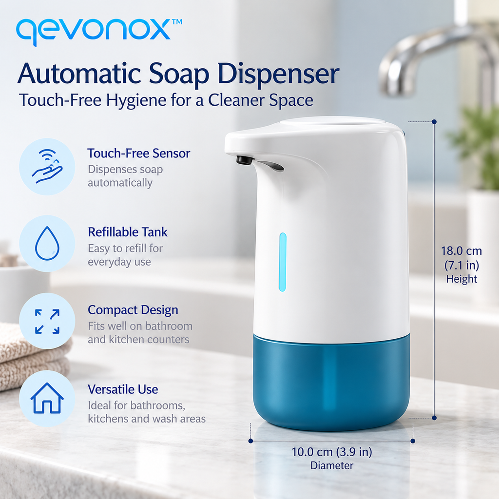 qevonox™ Automatic Soap Dispenser with Touch-Free Sensor and Refillable Tank
