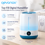 qevonox™ Top-Fill Digital Humidifier with Adjustable Mist Settings