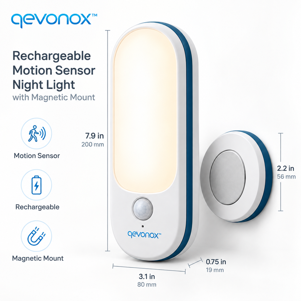 qevonox™ Rechargeable Motion Sensor Night Light with Magnetic Mount