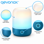 qevonox™ Smart Bedside Lamp with Color Light Modes and Touch Control