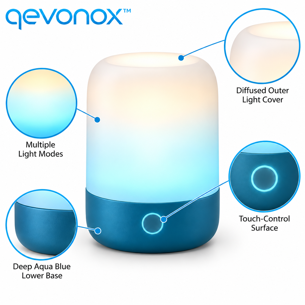 qevonox™ Smart Bedside Lamp with Color Light Modes and Touch Control